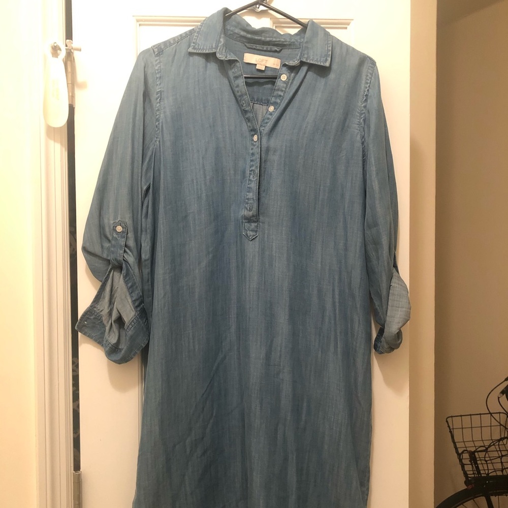 Loft Denim Chambray Shirt Dress Size MP